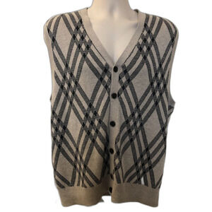 Vintage NWT Haggar Clothing Men's Argyle Sweater Vest Large Button Up Tan Black